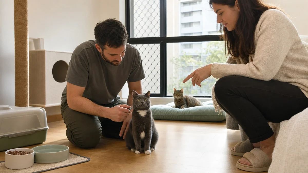 A gentle pet owner swaddling a calm cat in a soft towel to safely administer oral medication.