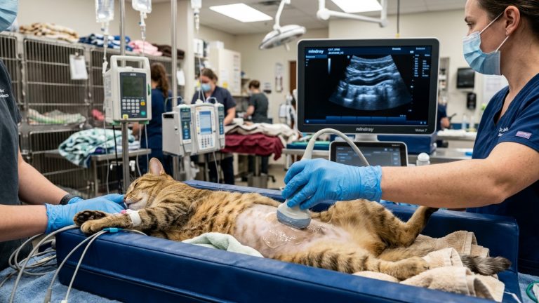 High-resolution ultrasound transducer evaluating intestinal muscularis layer thickness in feline IBD