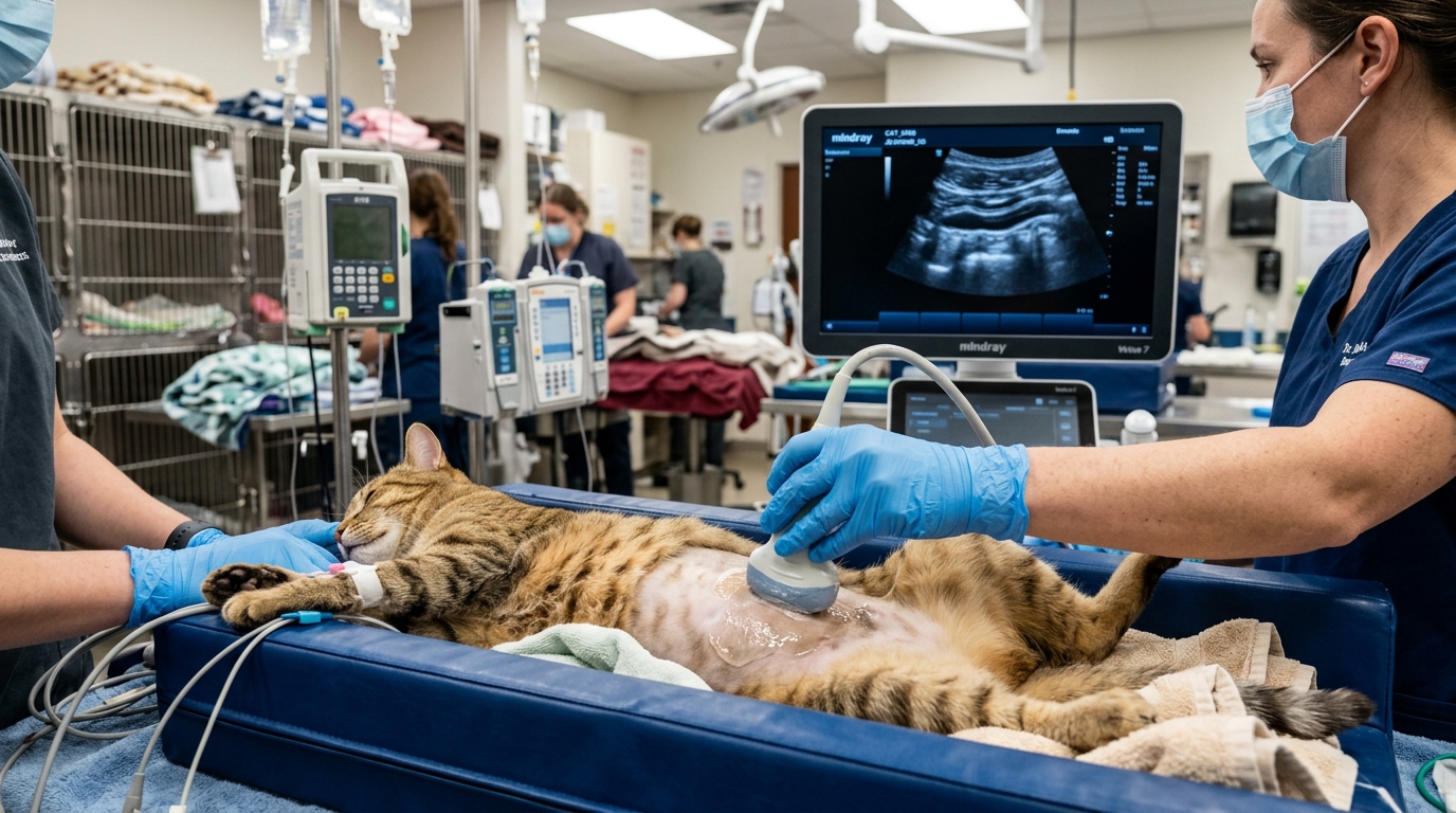 High-resolution ultrasound transducer evaluating intestinal muscularis layer thickness in feline IBD