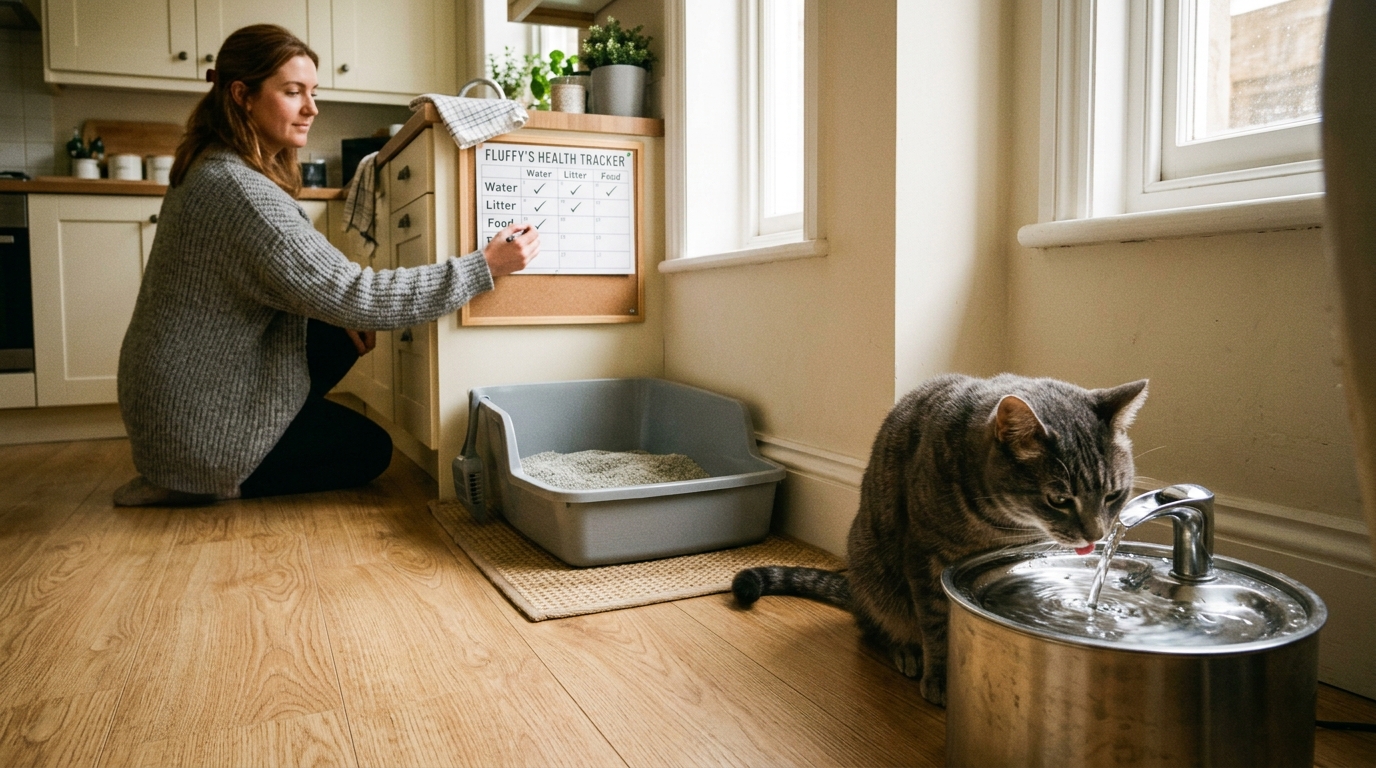 Circulating pet water fountain and wet feeding station providing continuous feline hydration