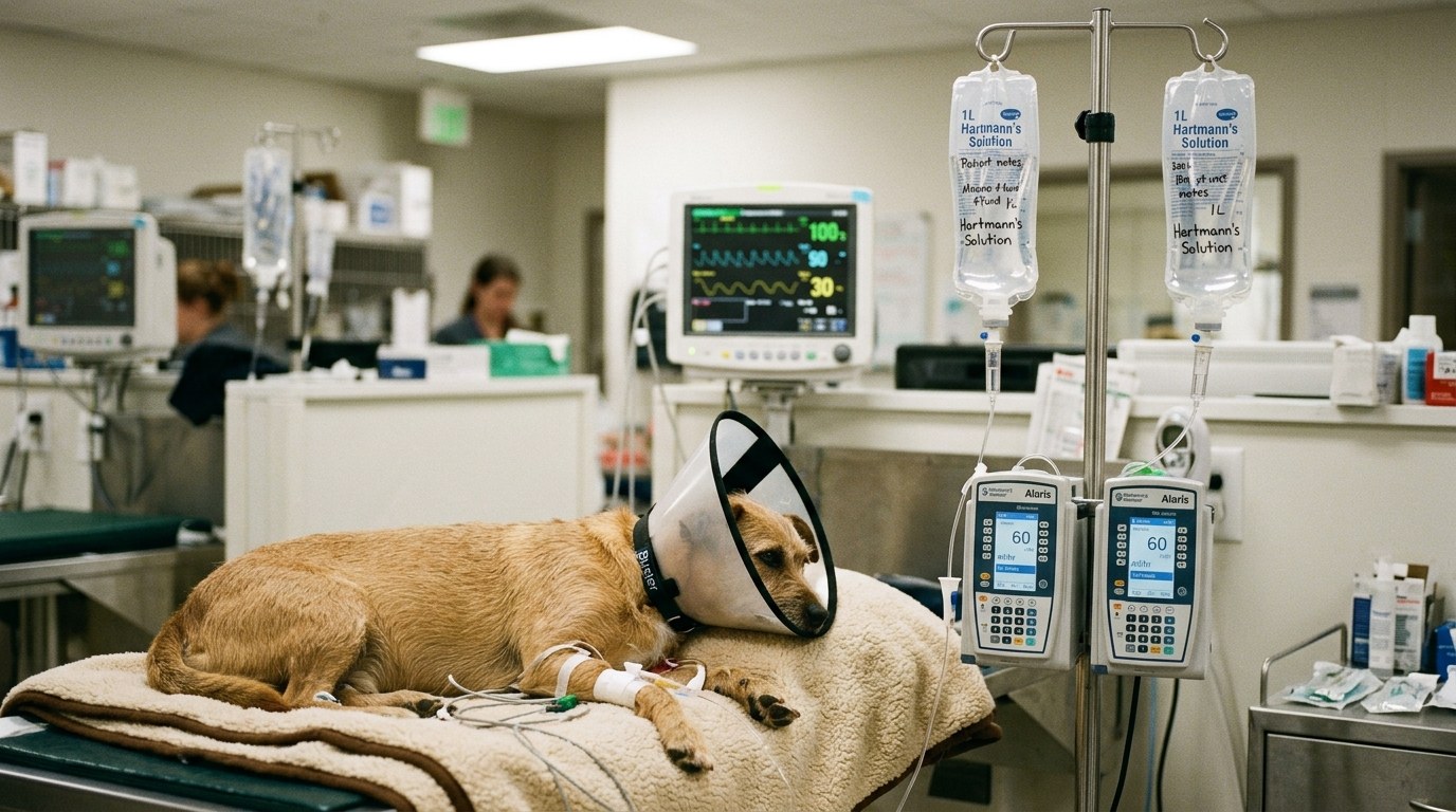 Veterinary intensive care unit renal diuresis and fluid administration setup