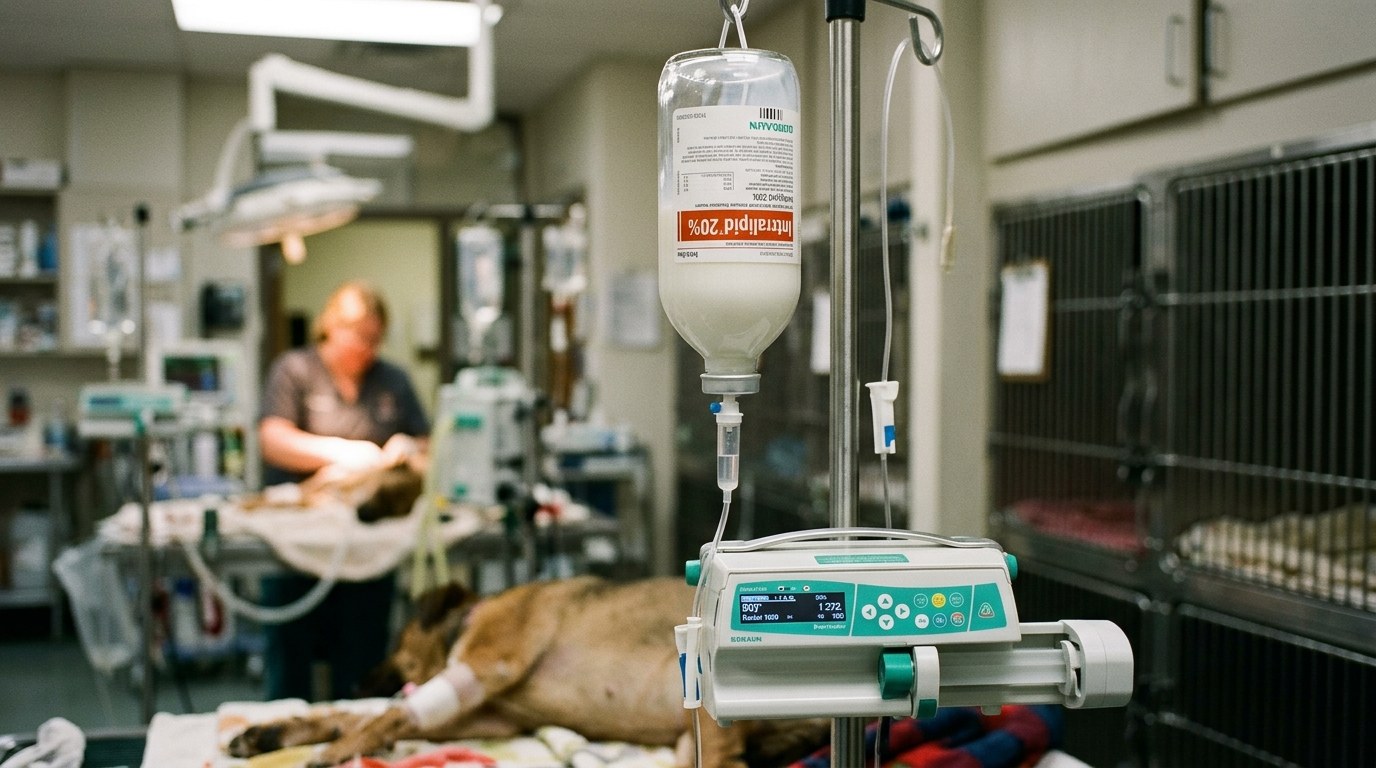 Veterinary intensive care infusion of intravenous lipid emulsion for pyrethroid toxicosis rescue