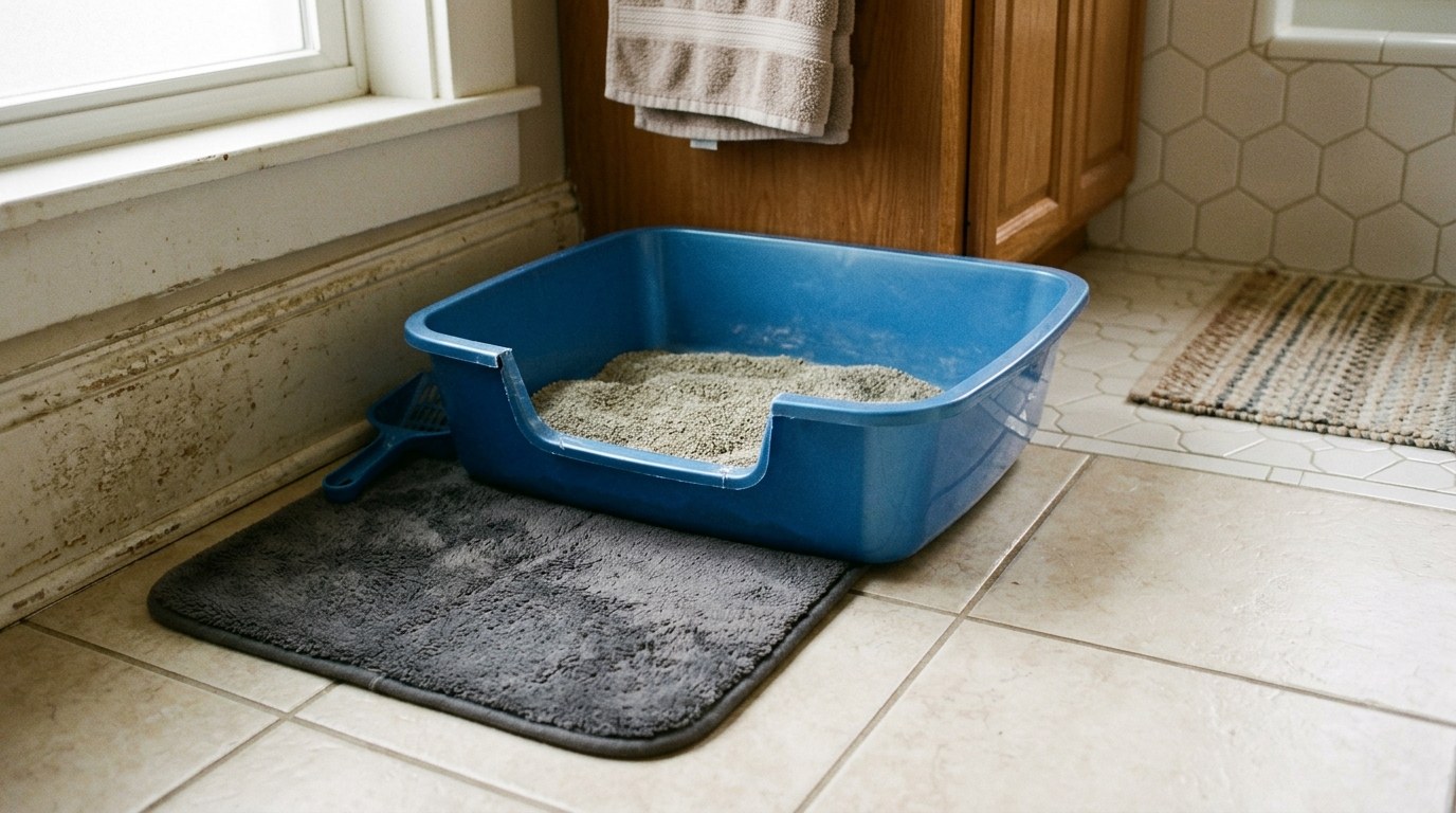 Accessible low-entry litter box designed for feline with mobility impairment